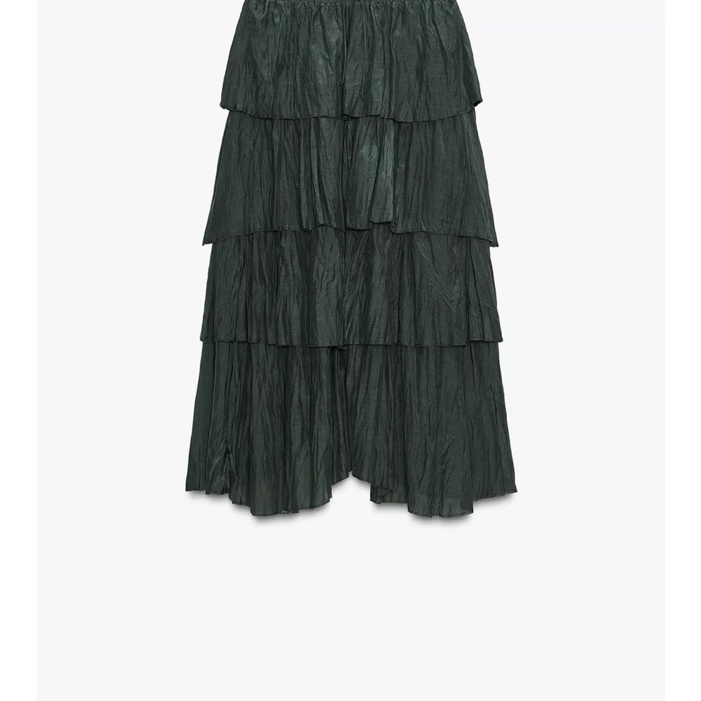 Zara Dark Green Maxi Tiered Skirt